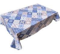 1KDreams Tovaglia antimacchia in PVC. Tovaglia quadrata plastificata. Fantasia geometrica con maioliche azzurre. Facile da pulire. Made in Italy. (Maioliche Azzurro, 140x140 cm)