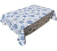 1KDreams Tovaglia Plastificata Antimacchia - Rettangolare - Mattonelle Maioliche - Copritavolo - Made in Italy (Blu Sicilia, 140x180 cm)