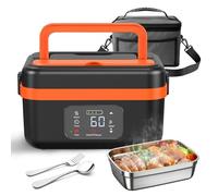 1L Contenitore riscaldante ricaricabile, Lunch Box elettrica con timer e funzione, utilizzo di 70min/impermeabile e lavabile/contenitore rimovibile, per lavoro/auto/cantiere/power bank (nero)