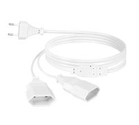 1M Cavo di Estensione Doppia Presa Europea, Design Spina Piatta, Compatibile Standard Europei, Cavo di Estensione 2 in 1, Prolunga Formato Europeo, Prolunga Spina Europea, Bianco