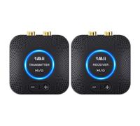 1Mii 2.4GHz (1 TX+1 RX) Set Trasmettitore e Ricevitore Audio Wireless per TV, Bassa Latenza 25ms con Ingresso/Uscita AUX RCA da 3.5mm, Adattatore Audio Wireless per TV, PC, Altoparlante, Amplificatore