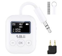 1Mii SafeFly - Mini trasmettitore Bluetooth con display OLED per un massimo di 2 cuffie AirPods, trasmettitore Bluetooth 5.3 w/aptX/LL/HD/adattivo, funziona con jack audio da 3,5 mm su aerei/palestra