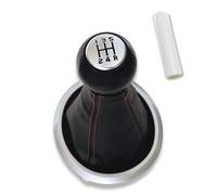 1neiSmartech Kit Pomello 5 Marce Cuffia con Cuciture Rosse, Cornice, Ghiera, Adattatore, Compatibile con Suzuki Swift 2005-2010, SX4 2007-2013, Alto 2009-2014, Solo per Leva Cambio Forma T