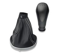 1neiSmartech Kit Pomello Cambio 5 Marce, Cuffia con Cuciture Bianche, Cornice Argento e Ghiera di Ritenzione, Telaio Compatibile con Lancia Ypsilon (843) 2003-2011 per Versione Diesel