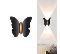 1P65 Impermeabile Interno Esterno Farfalla forma Lampada da Parete Soggiorno Moderna Applique da parete Illuminazione Decor Luci da Parete Camera da letto Portico Luce da Parete (Black,Warm light)