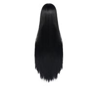 1pc 38 pollici sintetico super lungo diritto serico nero for parrucca cosplay con cappuccio frangia
