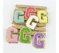 1PC 6.5cm Lettera Patch Ciniglia Alfabeto Iron In The Patch Glitter Trim Varsity Letter Perfect for Pouch Cosmetic Bag DIY-G(1PC),Rose Red