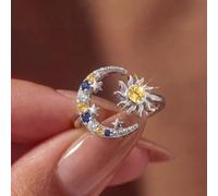 1pc 925 Argento Sole Luna Anelli di Apertura per Le Donne Temperamento e Versatile Accessori Da Donna Abbinamento Gioielli Decorazione Gioielli Belle Vita Quotidiana Incontri Decor