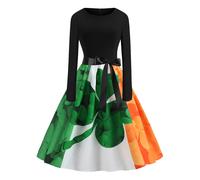 1pc Abito elegante e alla moda con scollo tondo e a contrasto per la