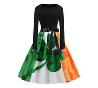 1pc Abito elegante e alla moda con scollo tondo e a contrasto per la