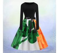 1pc Abito elegante e alla moda con scollo tondo e a contrasto per la