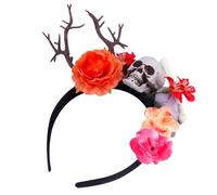 1pc Branch Hair Band Bande Bande Halloween Pendenti Canda per le decorazioni da donna Ram Horns Costume Red Bow Head Basches Costumi Ornamenti natalizi Simulazione Fagro Banche di fiore tessuto