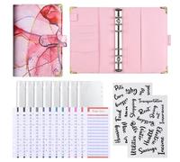 1pc Budget Card 12 Sheets+zipper Bag 8 +2 English Stickers A6 Leather Retro Marble Pattern Copper Corner Accountin Per scrivere e prendere appunti(COLOR4)