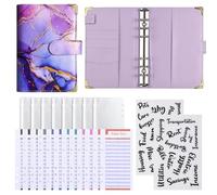 1pc Budget Card 12 Sheets+zipper Bag 8 +2 English Stickers A6 Leather Retro Marble Pattern Copper Corner Accountin Per scrivere e prendere appunti(COLOR7)