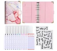 1pc Budget Card 12 Sheets+zipper Bag 8 +2 English Stickers A6 Leather Retro Marble Pattern Copper Corner Accountin Per scrivere e prendere appunti(COLOR3)