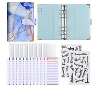 1pc Budget Card 12 Sheets+zipper Bag 8 +2 English Stickers A6 Leather Retro Marble Pattern Copper Corner Accountin Per scrivere e prendere appunti(COLOR2)