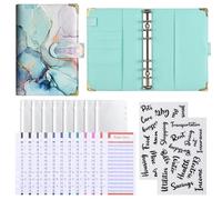 1pc Budget Card 12 Sheets+zipper Bag 8 +2 English Stickers A6 Leather Retro Marble Pattern Copper Corner Accountin Per scrivere e prendere appunti(COLOR5)