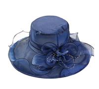 1pc. Cappelli da Pescatore floscio da Donna, Cappelli Estivi di Lusso, Cappelli da Sole a Tesa Larga in Organza, Cappelli da Cerimonia, Cappelli da Chiesa, Cappelli da Cerimonia(Blu)