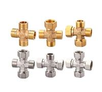 1pc Copper Cross Joint 1/2" Female Male Thread One In Three Out Four-Way Movable Joint Water Pipe Fittings(Electropl 1l2F-M-F-M) Plumbing Fittings