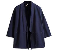 1pc giacca kimono cotone cardigan uomini leggeri casual kimono top navy fashion a sette maniche haori abiti davanti a fronte, L.