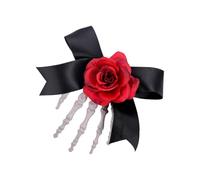 1pc gotico scheletro mano capelli clip con accenti rosa per feste punk Halloween & Cosplay cranio clip di capelli con fiocchi farfalla