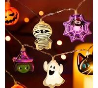 1PC Halloween 10/20 LED Battery Powered String Lights with Ghost Witch Cat Pumpk