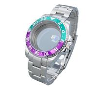 1PC HN35 40mm GMT/SUB Cassa for orologio in argento Vetro zaffiro Lunetta a 120 clic for movimenti NH34/NH36 Accessori Quadrante con data da 28,5mm(P18/613#,Glass back cover)