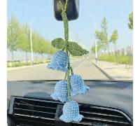 1PC Lily Of the Valley Pendant Guarnizioni per auto di crochet appendere accessori flower Car Accessori per auto Car Flower Pendant Keychain borsa Pendant Yarn Produttore finito Blu (compresi quattro 