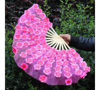 1PC Mano Ventre Danza Ventola Velo Floreale Fiore Rete Bamboo Fatto a Piegabile