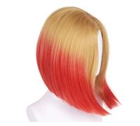 1pc parrucche bionde e rosse for le donne capelli sintetici taglio di corto dritto The Bobs sfumatura colore biondo parrucca Ombre a(Multi Color)