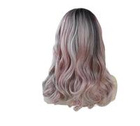 1pc parrucche sintetiche miste rosa e grigie for le donne parrucca riccia lunga con frangia cosplay quotidiano capelli ondulati soffici naturali(Ombre Pink Mix White)