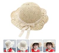 1pc pizzo bowknot design cappello paglia spiaggia cappuccio ragazza