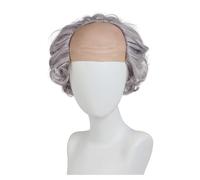1pc sintetico vecchio for uomo parrucca grigia set con baffi e sopracciglia berretto calvo capelli sui lati calvizie nonno parrucche del costume(Only Grey Wig)