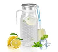 1Pcs 1.6 Liter Caraffe Brocche Plastica con Coperchio e Manico in Acciaio Inox, Caraffa Acqua in Acrilico, Brocca Plastica Trasparente per Frigorifero, Infrangibile, Caraffa Plastica per tè Freddo