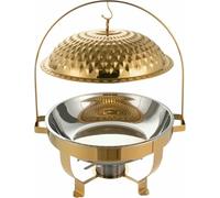 1pcs Buffet Chafing Dish, Round Stainless Steel Buffet Service And Stove, Heating Plate with Lid And Diamond Support for Wedding, Party, Bank ~/ (Gold Z.)