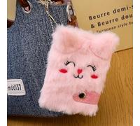 1Pcs Cartoon Plush Pocket Notebook Blank Thicken Inner Paper with Keychain Cat Writing Drawing Pad Travel Journal,12 * 9 cm (Pure Pink)