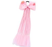 1PCS Colorful Girls Hair Bows - 4'' Braided Twist Tie Wigs for Kids Princess Hair Accessories with Rubber Bands(Pink)