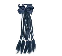 1PCS Colorful Girls Hair Bows - 4'' Braided Twist Tie Wigs for Kids Princess Hair Accessories with Rubber Bands(Black)
