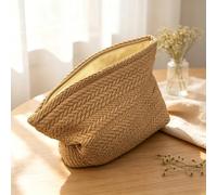 1PCS grande borsa per il trucco, borsa a maglia intrecciata da viaggio | 25,9 x 18 cm Dimensioni Crochet Herringbone Texture Organizer, Custodia con cerniera Pad Storage Wallet Borsa Oggetti