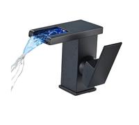 1PCS LED Bagno Rubinetto Del Bacino Cascata Beccuccio Nero Miscelatore Caldo e Freddo Montaggio Su Ponte Gru Lavello Della Cucina Rubinetto con luce(Black Short)