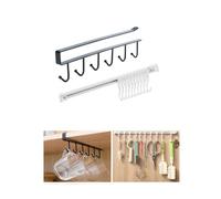 1Pcs Mug Hooks Cups Wine Glasses Storage Hooks con 1Pcs Slide Rail Hook, Adhesive Wall Hooks Rack Kitchen Rail, Space Saving Utensil Rack con 10 ganci senza foratura Hanger per la cucina (Nero)