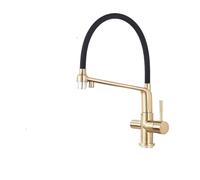 1PCS Rubinetto Della Cucina Bianco Nero Doppio Becco Filtro for L'acqua Potabile In Ottone Depuratore Contenitore Lavello Miscelatore Rubinetto Acqua Calda e Fredda(Brushed gold)
