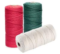 1Plusselect Filato Macramè 3mm x100m, Set di Filato Macramè Rosso Verde Bianco, Filato Macramè in Cotone 3mm, Cordoncino di Cotone Naturale, Cordoncino di Cotone per Artigianato DIY, Idee Regalo per