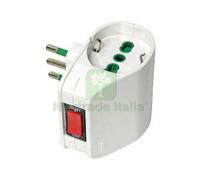 1PZ ADATTATORE DOPPIO SCHUKO 2 POLI + TERRA 10A CON INTERRUTTORE TERMICO BIANCO: