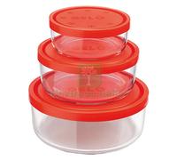 1PZ CONTENITORE TONDO IN VETRO SET 'GELO BOX' COPERCHIO PLASTICA ROSSA: