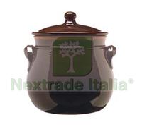 1PZ PENTOLA BOMBATA IN TERRACOTTA BRUNELLA CON COPERCHIO CM.16: