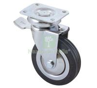 1PZ RUOTA A FORCELLA GIREVOLE + FERMO 155 VO A CROMATO GOMMA NERA D.MM 100X: