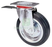 1PZ RUOTA A FORCELLA GIREVOLE + FERMO 80 VO A ZINCR GOMMA NERA D.MM 100X30 :