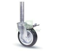 1PZ RUOTA A FORCELLA TUBI INNOCENTI +FERMO 103BI AVO A ZINCR GOMMA NERA MM 200X: