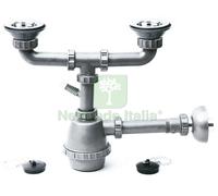 1PZ SIFONE IN PLASTICA A 2 VIE CON PILETTE E ATTACCO LAVATRICE MIS. 1.1 4: